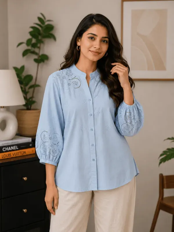 Premium Exclusive imported cotton Women’s Woven Shirt Collection sky blue